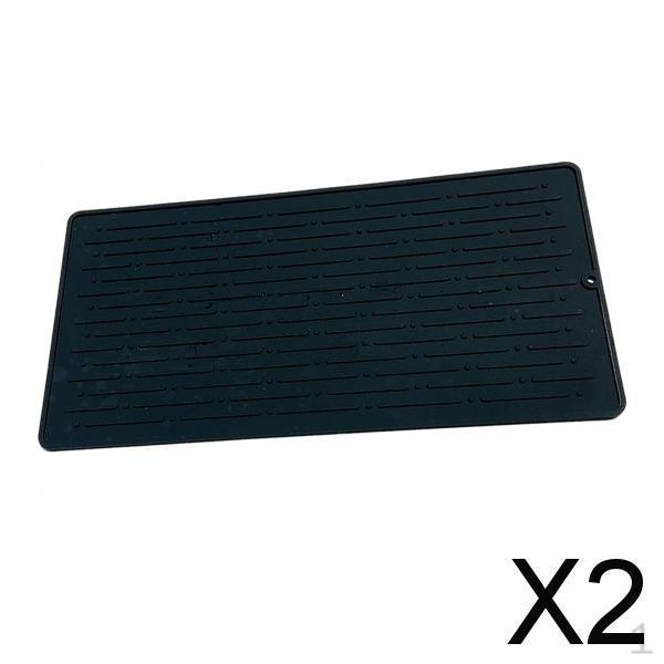 3xSilicone Drying Mat Sink Rectangle Tableware Table Placemat Flexible Black , Black, 2 Pcs