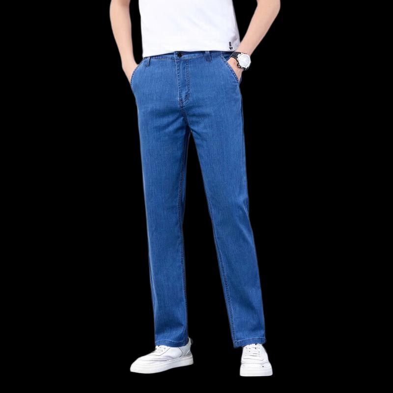 ROMON Men's Summer Straight-Leg Ice Silk Jeans