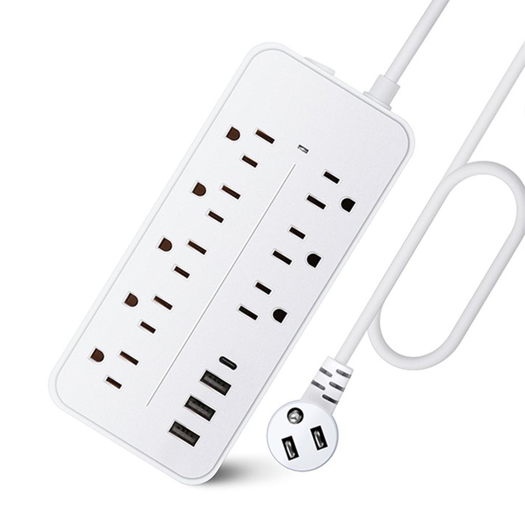 12-in-1   Protector Power Strip Extension Cord Flat Plug Power Strip with   Cord 8 Outlets and 3 USB & 1   Port 1700J Wall Mount Desk P