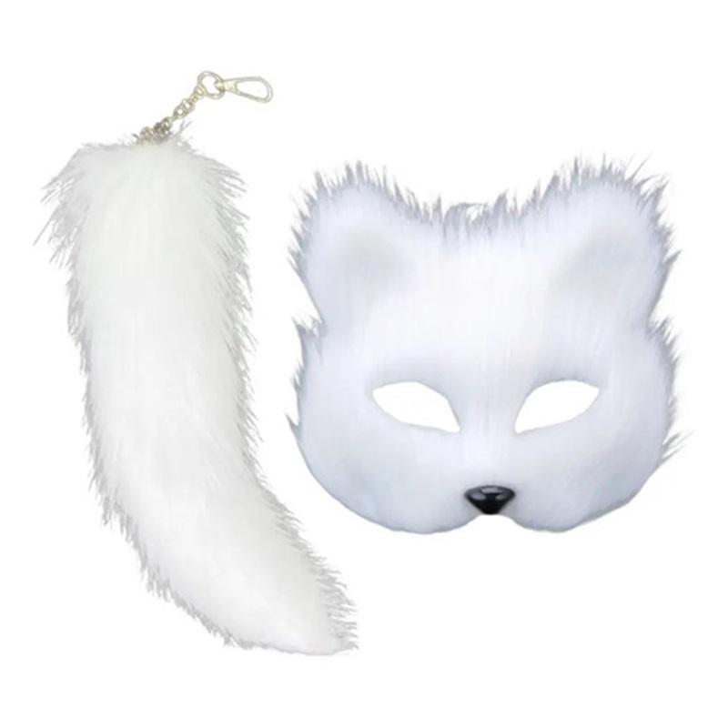 Therian Mask Tail For Women Girls Fuzzy Cats Foxes белый