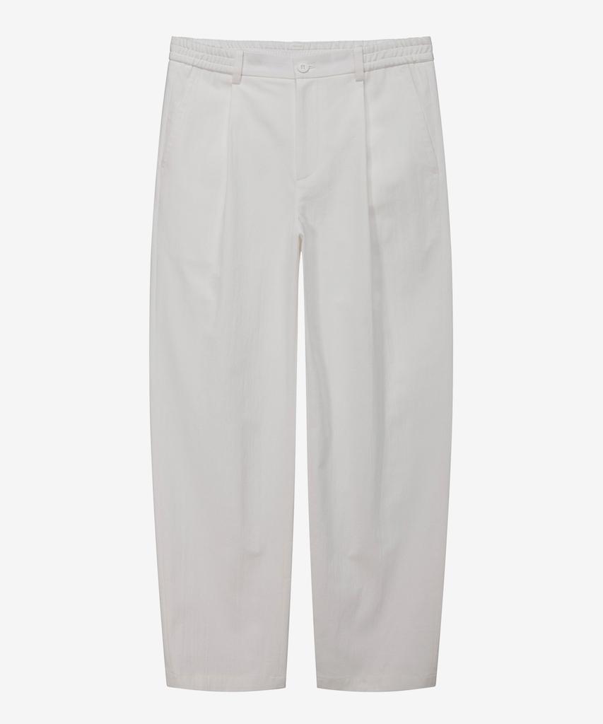 MINDBRIDGE White One-Pleat Relaxed Fit Linen-Like Elastic Pants