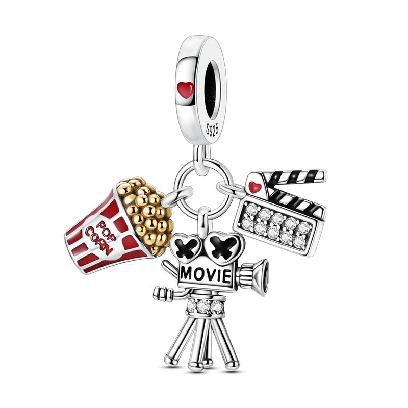 Copper Television Projector Popcorn Clapper Board Dangle Charms Bead Pendant Fit Bracelet Necklace Diy Jewelry Gift