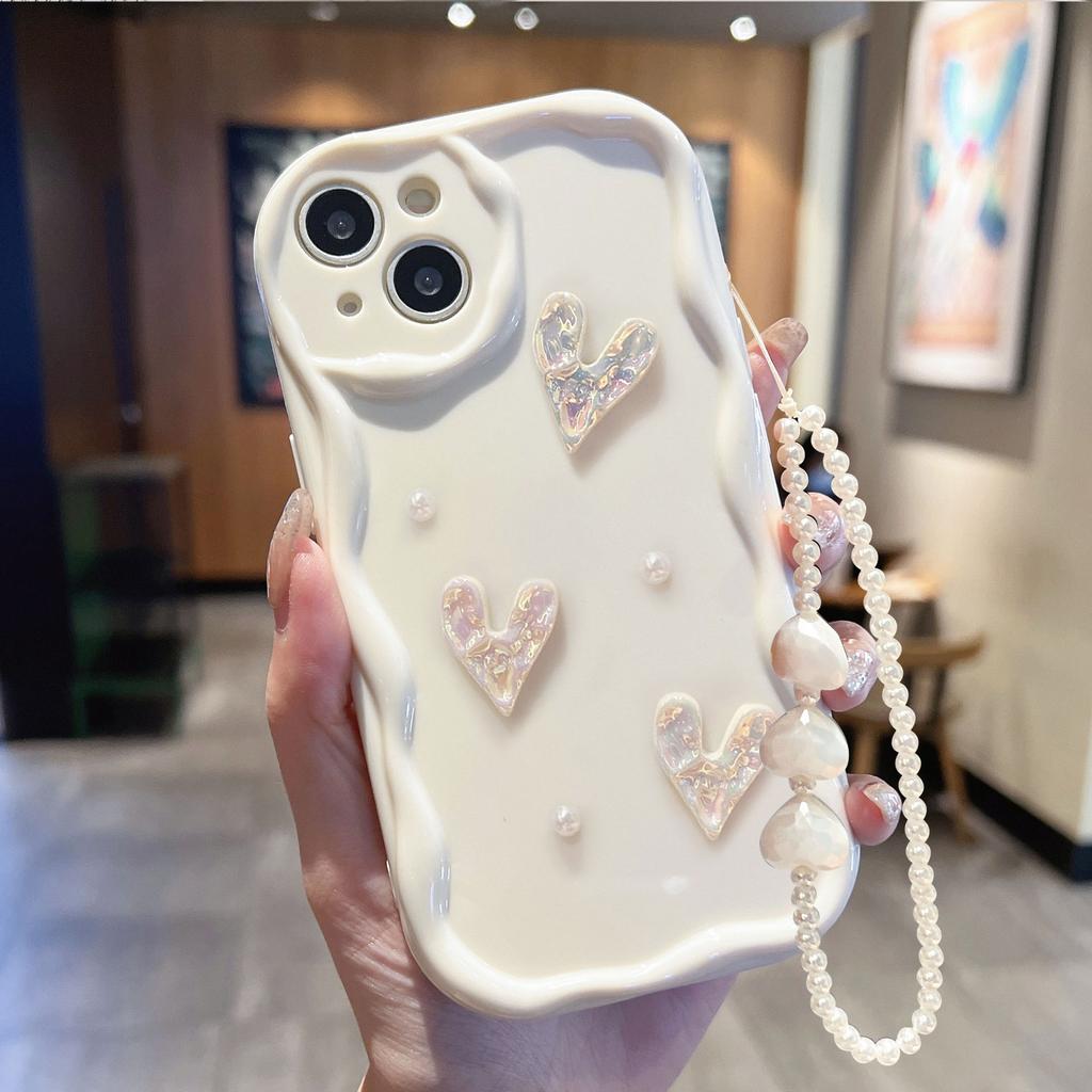 Suitable for Apple 16PROMAX Folded Love Soft Shell IPhone 15 White Three Dimensional Wave Protective Cover Bracelet