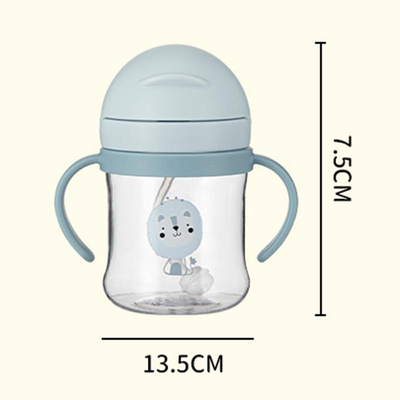 250Ml Cartoon Pattern Outdoor Child Drinking Bottle With Straw Baby Feeding Cup For Kids Training Portable Handle Water Bottle