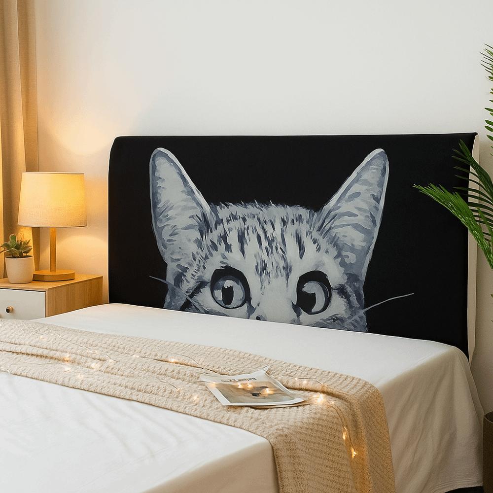 Cat Pattern Bed Head Cover Elastic Headboard Cover Washable Quilted Head Cover  for 1.5m Bed