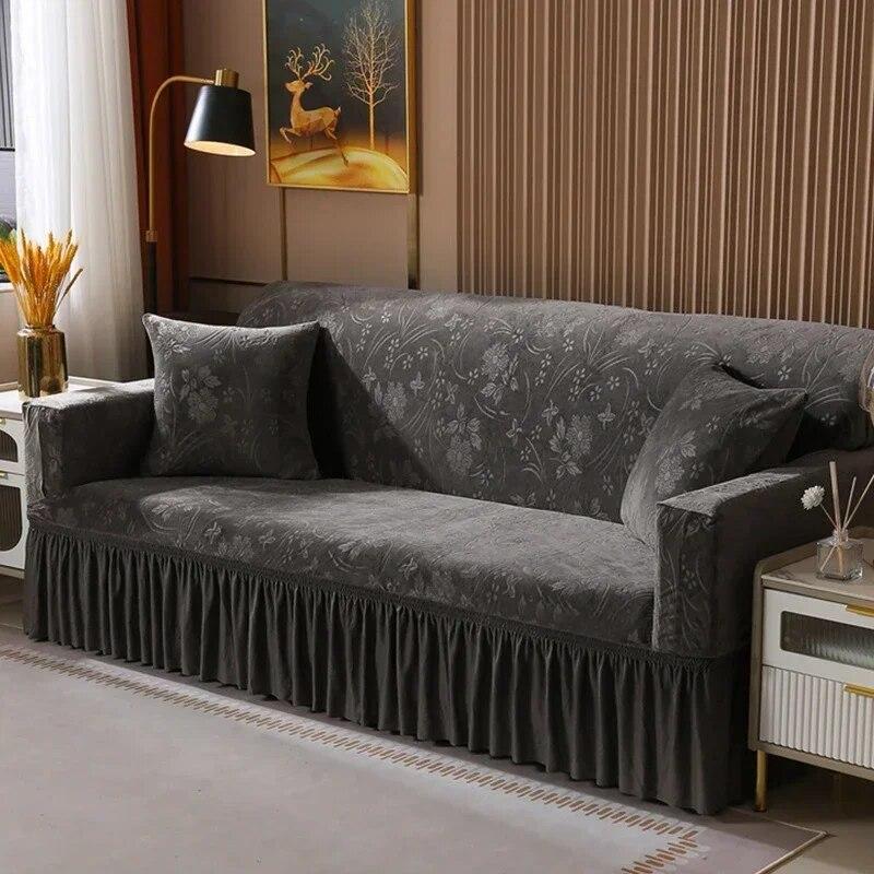 Solid Color  Lace Crystal Velvet Sofa Cushion Luxury Sofa Cover Full Coverage Elastic Sofa Cover Fabric
