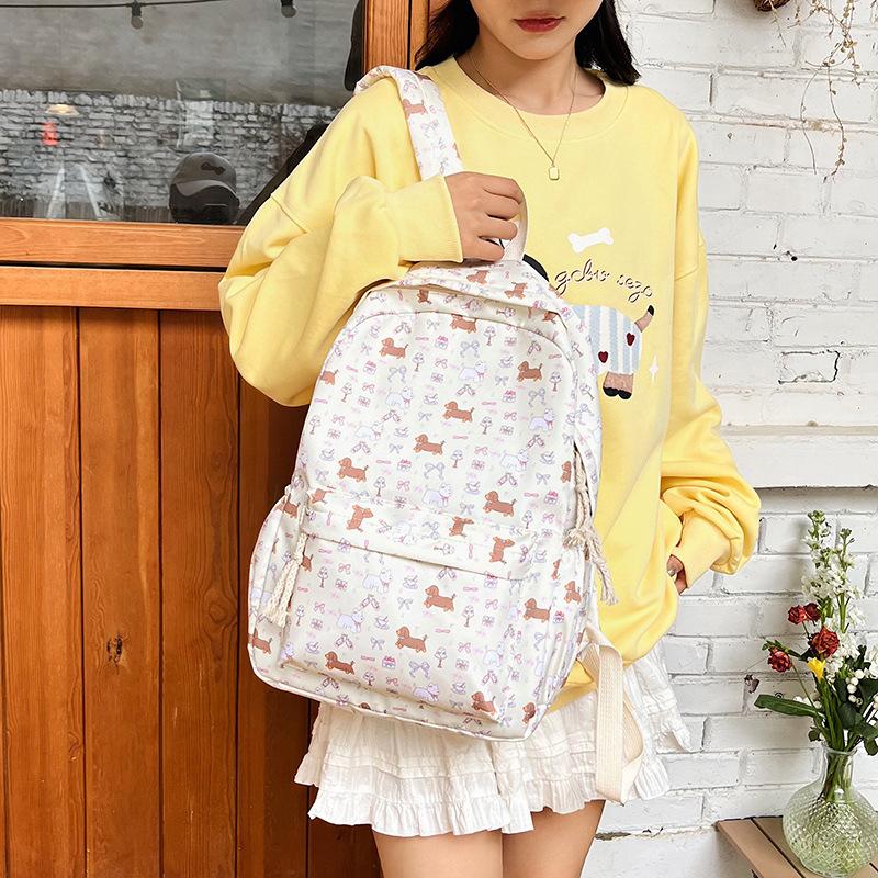 Japanese Cute Floral Blue Hat Sausage Dog Bag Junior High School Students Backpack