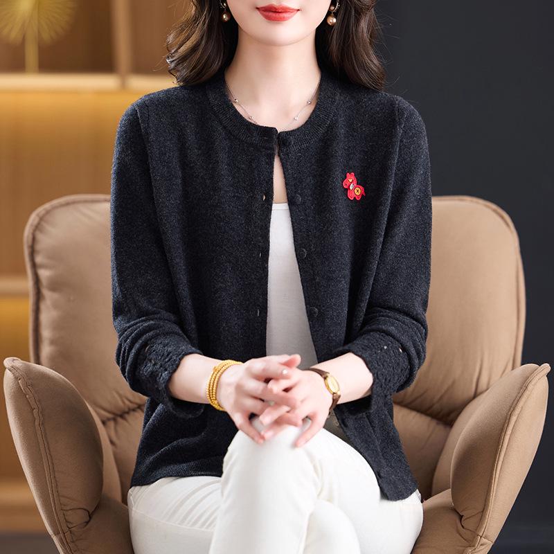 Women's Plus Size Wool Cardigan: Button-Down, Round Neck, Loose Short Style for Autumn/Winter