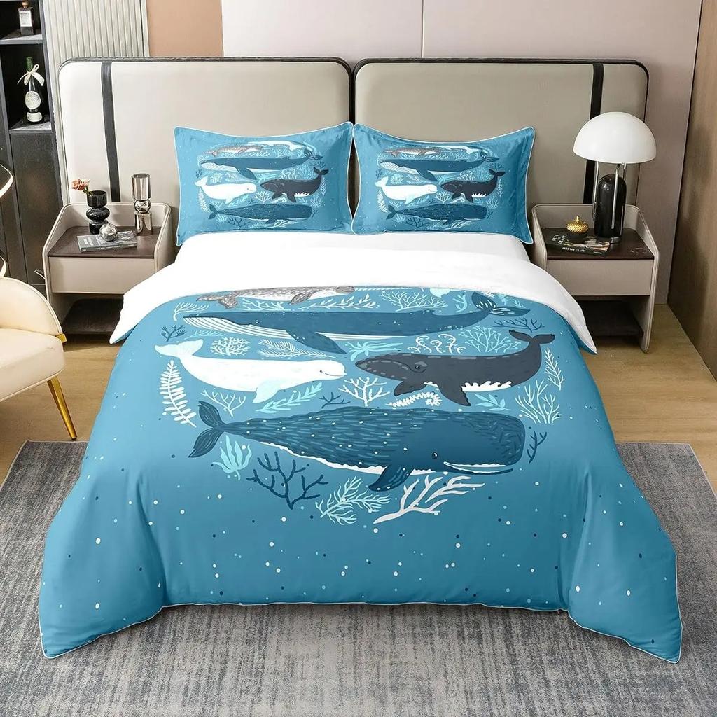 Comforter Nautical Sailing Whale Bedding Set 2-3Pcs Bedroom Set Single Double Size For Adult Boy Girl