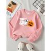 European Sizes Girls' Soft Crewneck Sweatshirt Halloween Ghost and Pumpkin Print, Casual All-Match for Fall Winter, Ideal Present.