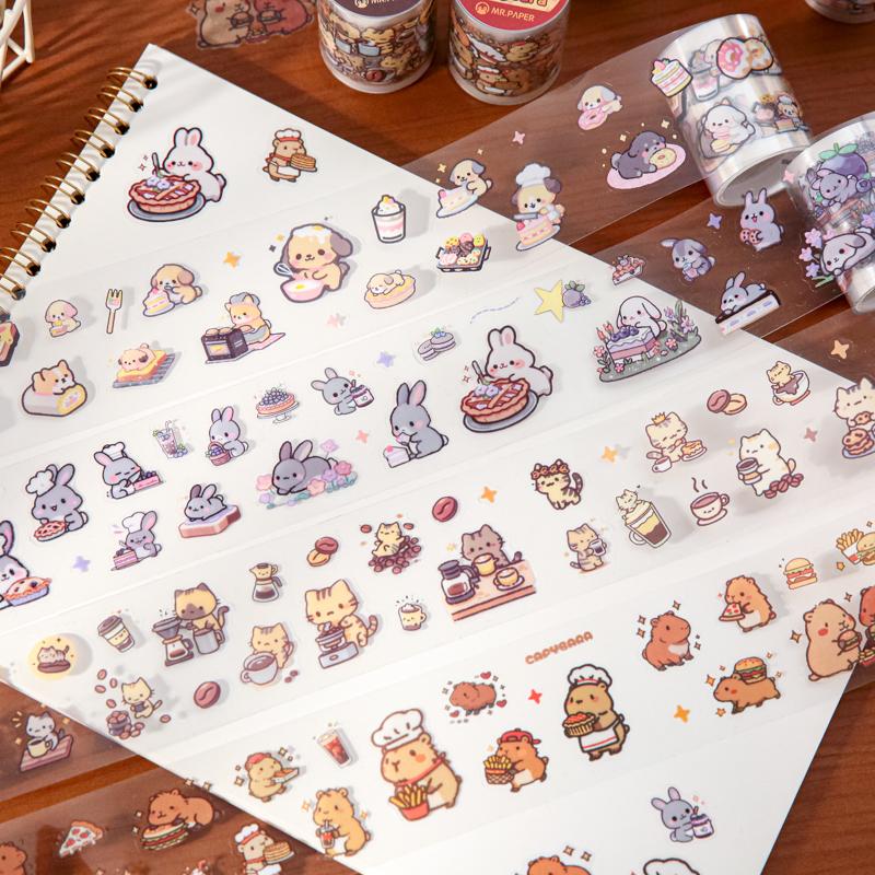 30mm * 2m Kawaii Cartoon Animal Illustration Creative Decorative Tape DIY Handmade Scrapbooking Material Aesthetics Tape