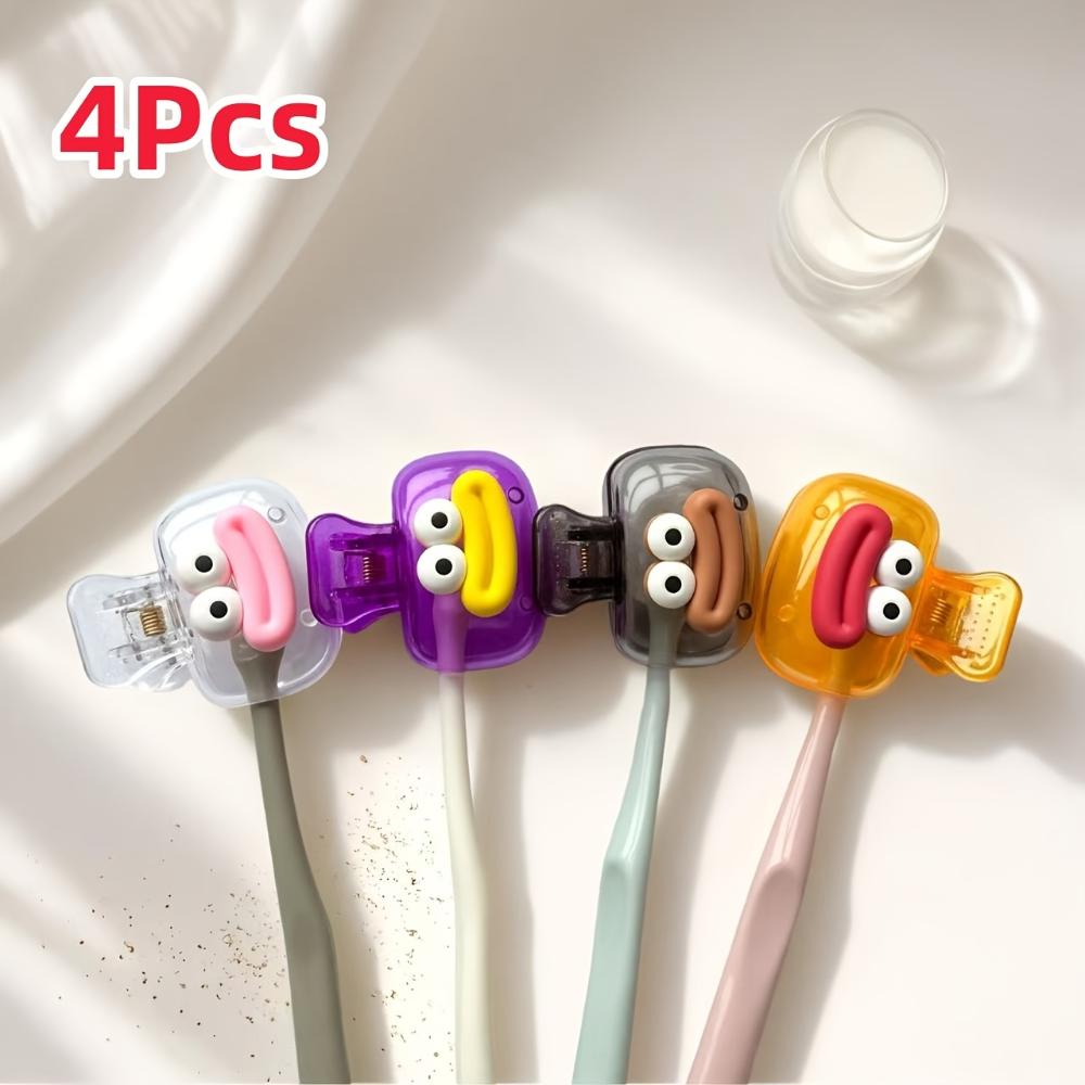 4PCS Sausage Mouth Toothbrush Head Covers Toothbrush Protector Cap Brush Pod Case Protective Portable Plastic Clip For Household