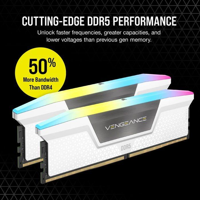 Corsair Vengeance RGB DDR5 64 Go (2 x 32 Go) 5600 MHz CL40 - Blanc - Kit Dual Channel 2 barrettes de RAM RGB DDR5 PC5-44800 - CMH64G