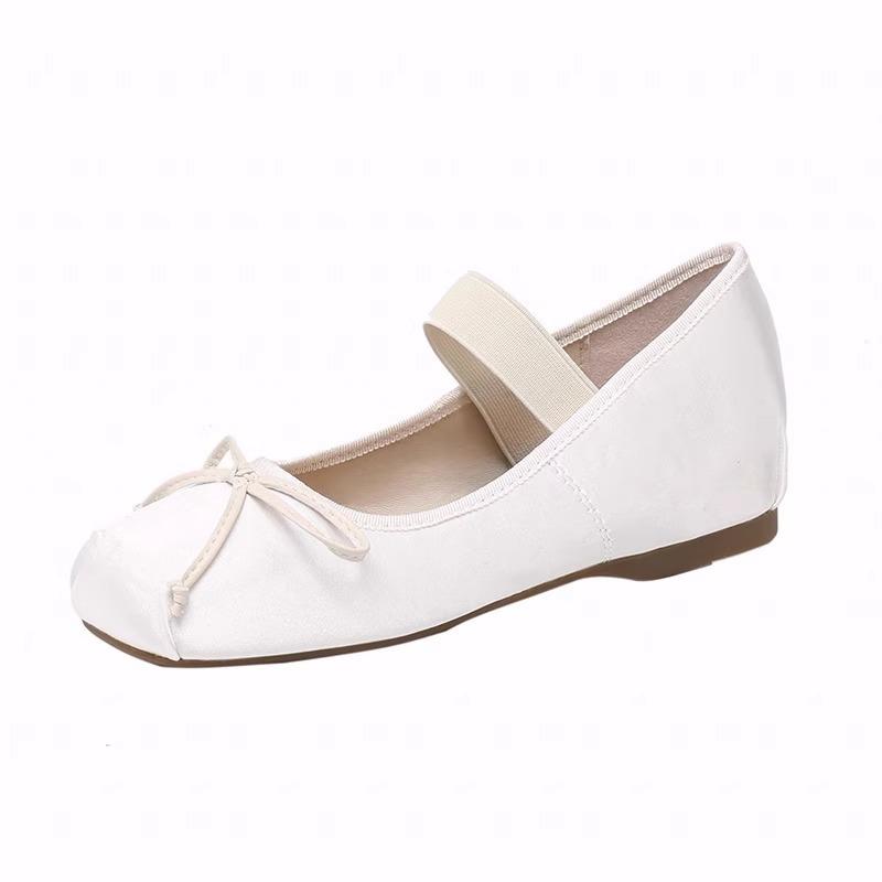 Sheepskin version small man inner height increase 5cm ballet shoes women's spring and autumn rhinestone bow light mouth satin shoes