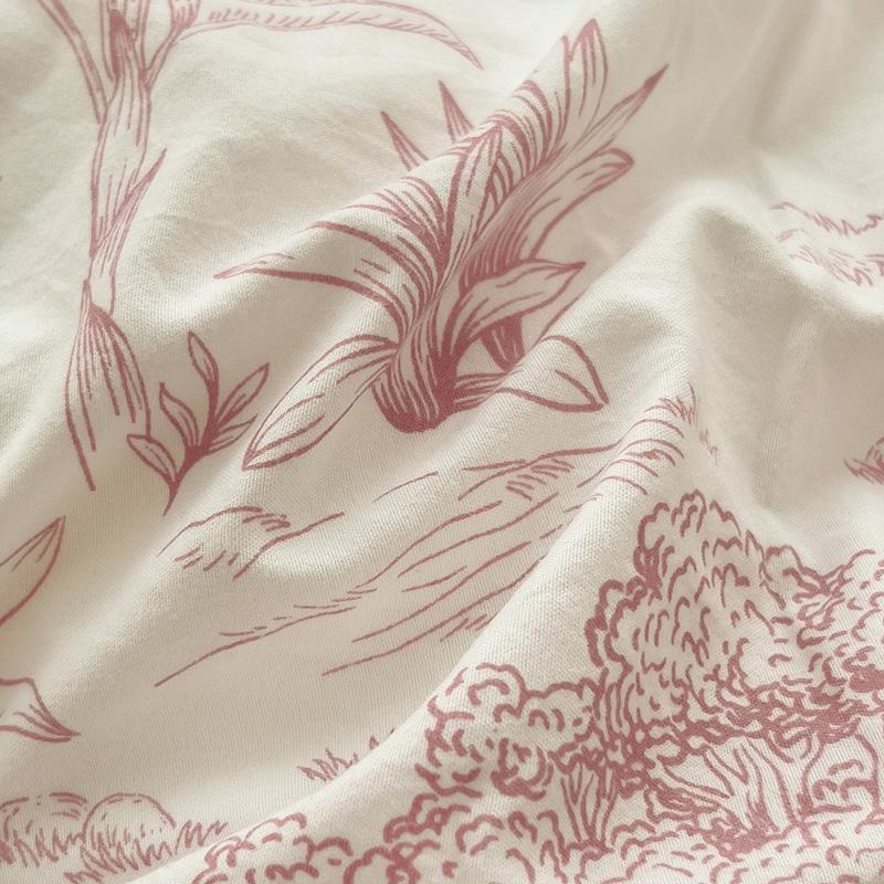 INS French Style Bedding Sets Ruffle Ink Wash Flower Romantic Bed Sheet Sets Woman Girls Bedroom Duvet Cover Set 4pcs