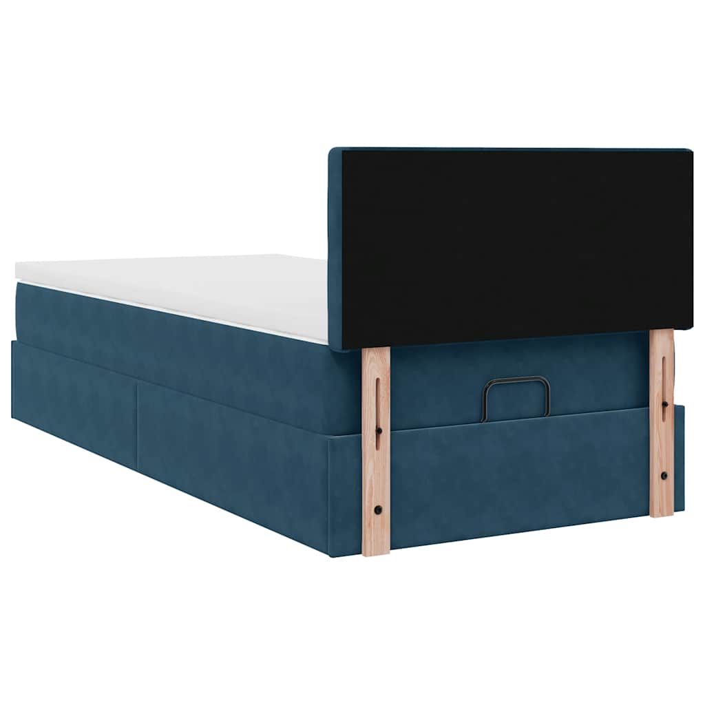 Ottoman Bed with Mattress Dark Blue 100x200 Cm Velvet