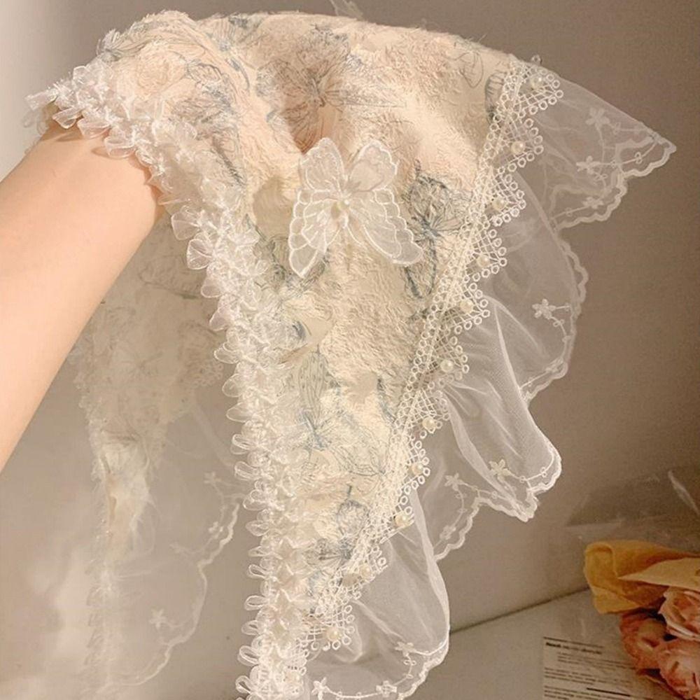 Multicolor Lace Butterfly Headband Floral Patern Headscarf Sweet Triangular Headband  Spring Outing