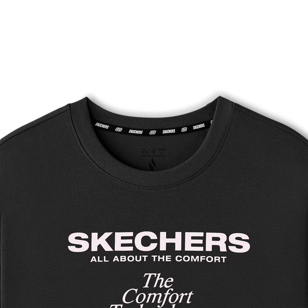 Skechers Comfortable Loose Fit Printed Breathable Short Sleeve Drop Shoulder T-Shirt Women tops Carbon-Black L225W160-0018