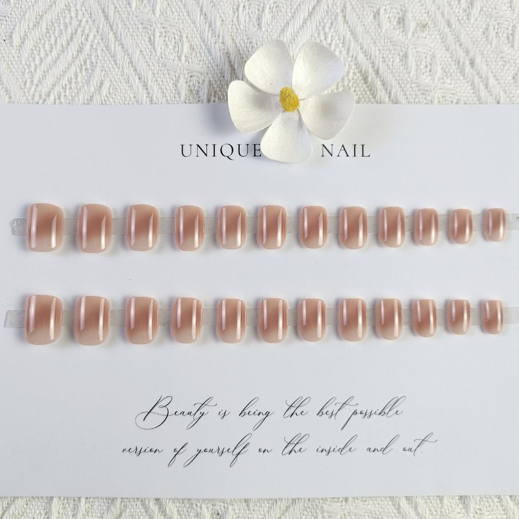 Caramel-Pudding Nude False Nails 24 Pieces Natural Jelly Texture for DIY Manicure
