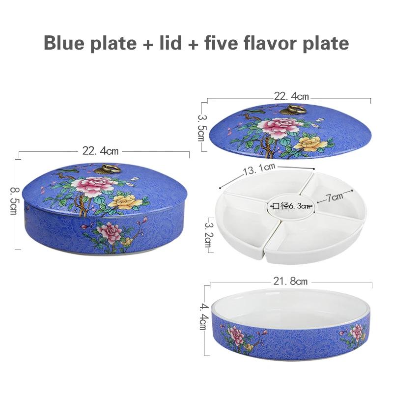 Cold Dish with Ceramic Artistic Conception Special Five Grid Cold Dish Creative Art Tableware Enamel Color Round Cover Bowl