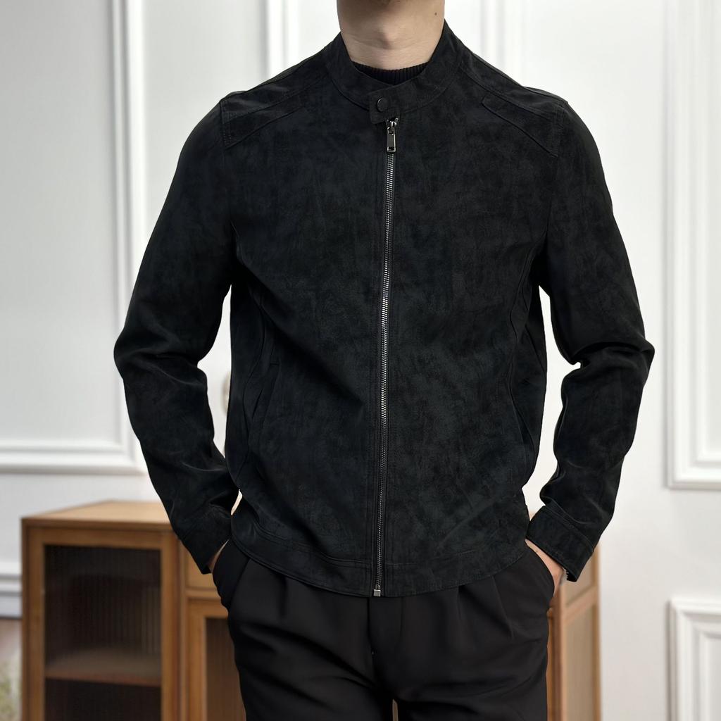 American Retro Jacket Men Korean Style Yuppie Gentleman Standing Collar Jacket Men's High-end Motorcycle Clothing Trendy