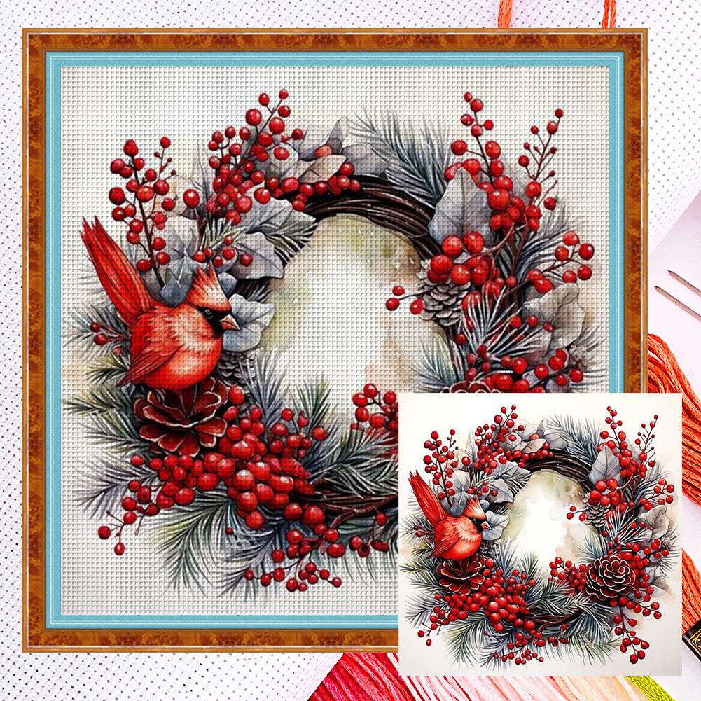 Full Embroidery Eco-cotton Thread 11CT Counted Xmas Wreath Cross Stitch Kit Art
