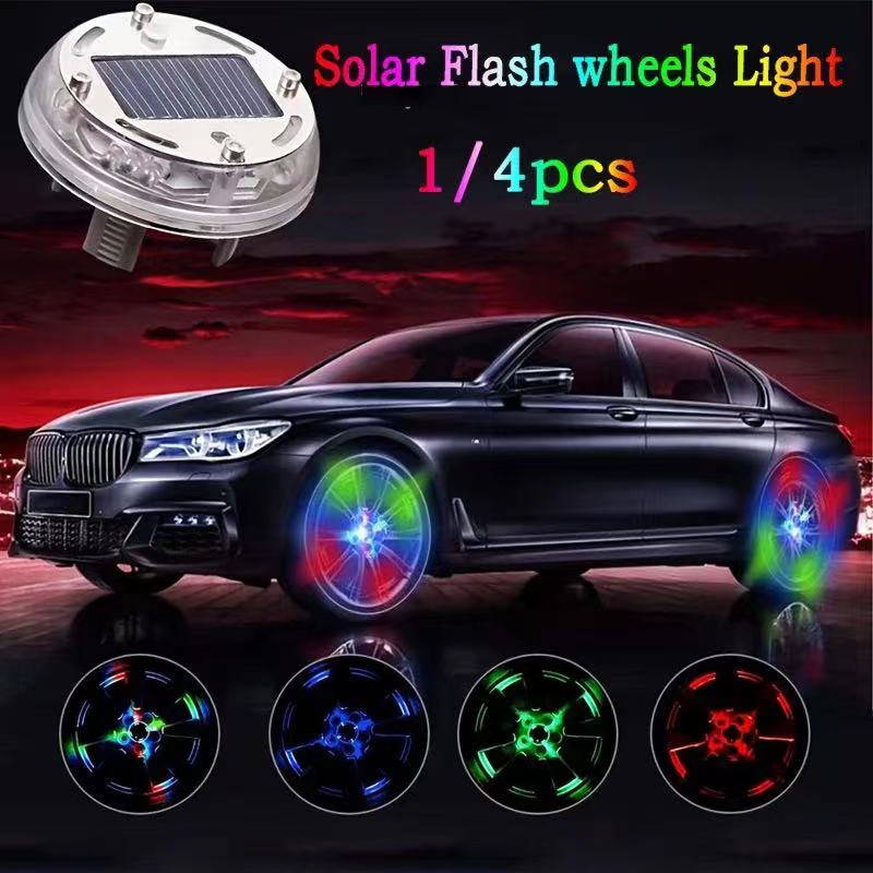 1/2/3/4pcs Solar Energy Flash LED Light Car Wheel Light Hub Bulb Tire Tyre Valve Cap Lamp Led Lights Car Accessories