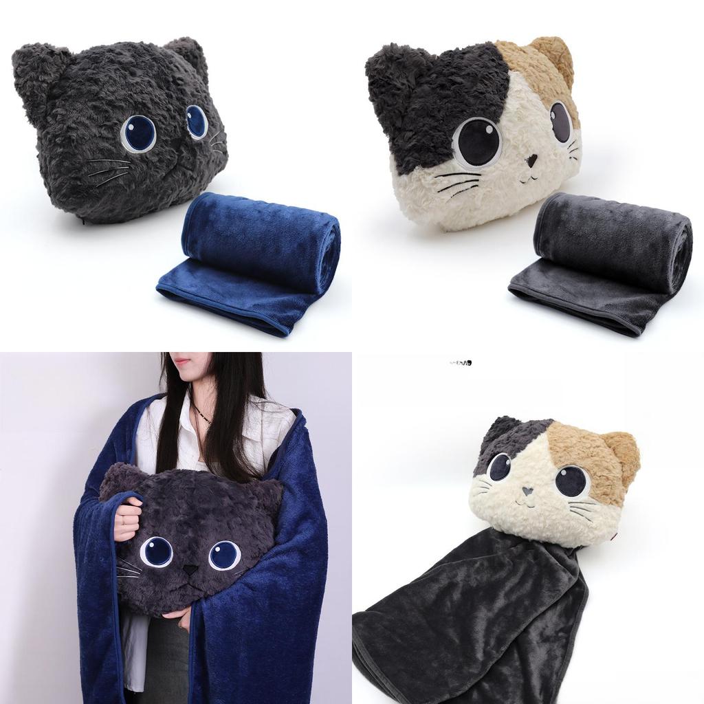 Cozy Cat Cartoon Throw Pillow Blanket With Plush Bunny Fur For Car And Home Use