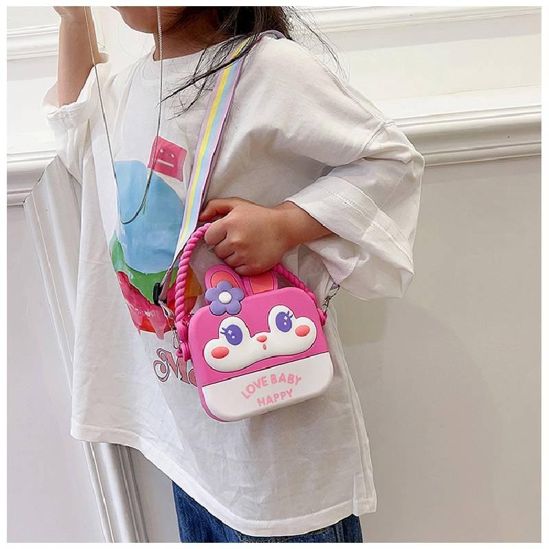 Entzückender Regenbogen-Cartoon-Silikon-Kinderrucksack mit 3D-Kaninchenlächeln und stilvollem Design