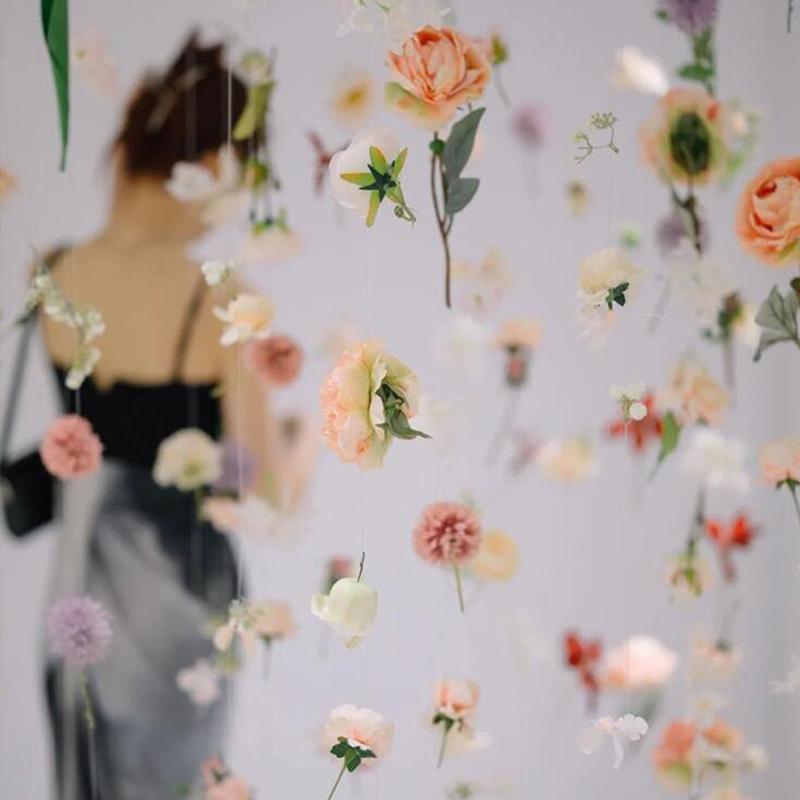 20Pcs Artificial Floating Flower Diy Colorful Random Simulation Flower Hanging Background Decor Curtain Wedding Gift Party Decor