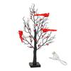 LED Christmas Tree Light with Cardinals Glowing Vintage Tree Decor Red Bird Trees Light Tabletop Festive Lights for Home Office Party