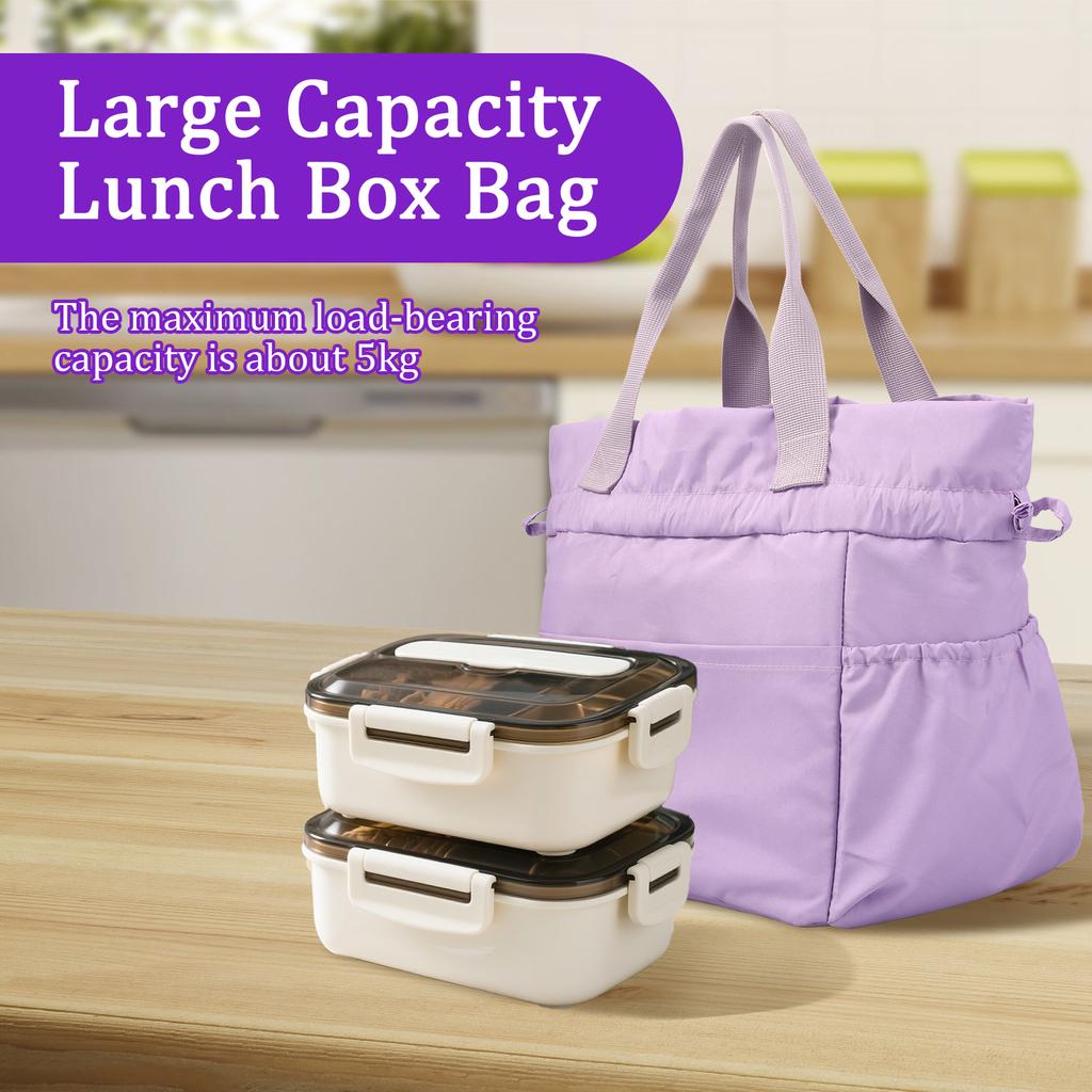 Cute Food Bag Women with Handle and Multiple Pockets Reusable Large Capacity Insulation Food Bag with Cinch Closure for Office