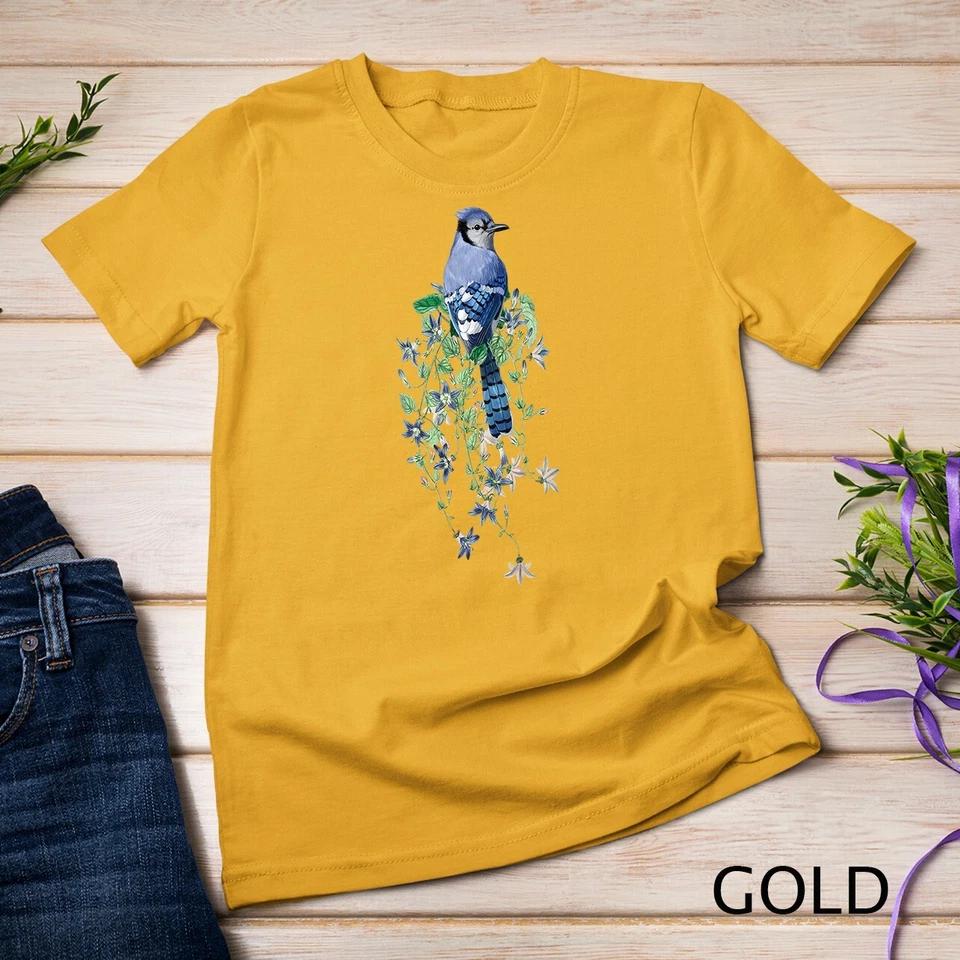 Flowers and Blue Jay Unisex T-shirt 5 3XL