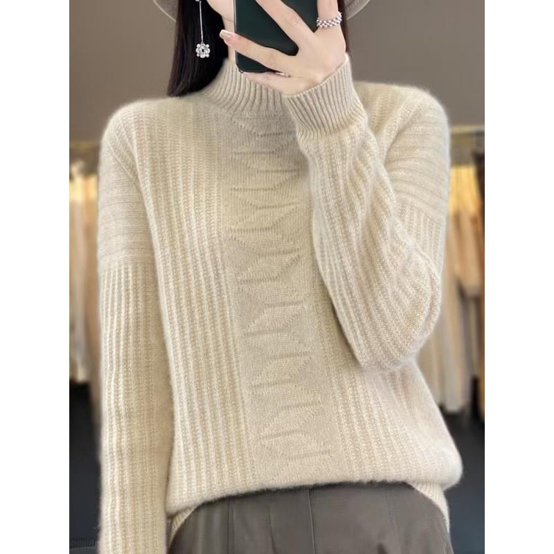 Womens Wool Knit Sweater Half Turtleneck Loose Fit Thick Warm Pullover Winter Casual Layering