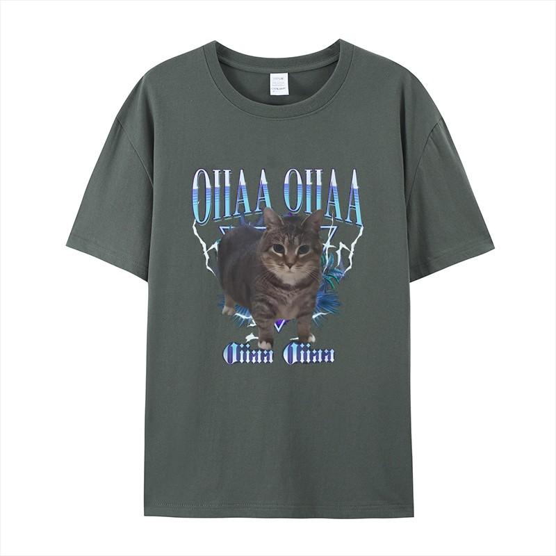 OIIAA OIIAA Rotating Cat Terrier Short Sleeve T-Shirt Men's and Women's Fashion New 2025 Cute Cat Printed Short Sleeve Top