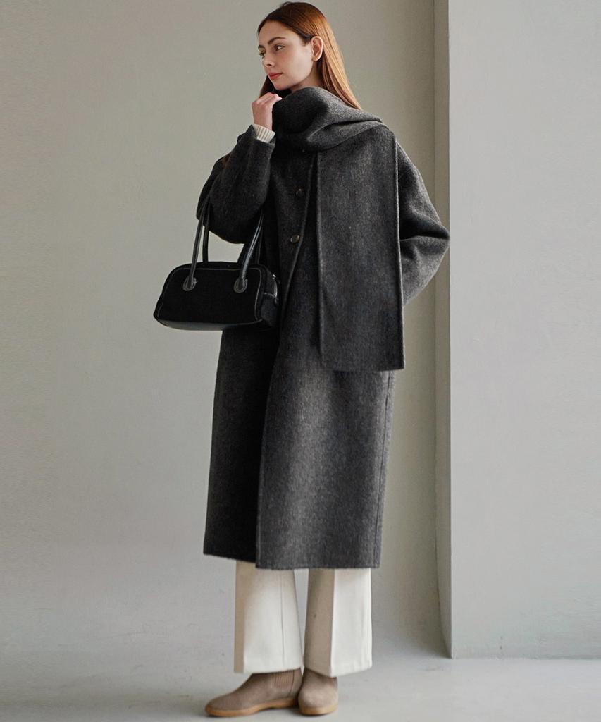 Blancu Modern Scarf Handmade Coat - Charcoal