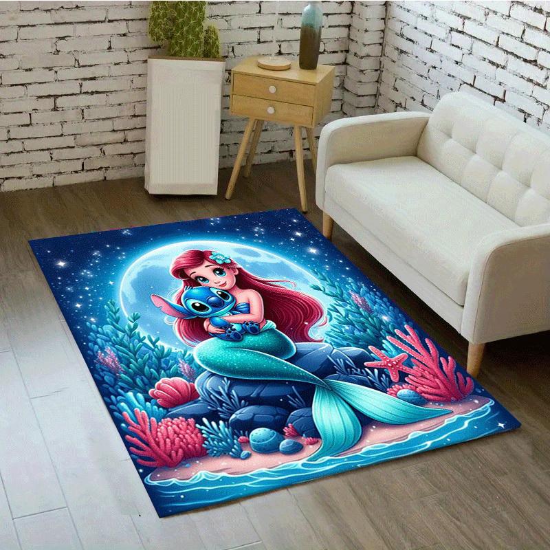 1pc Mermaid Pattern Area Rug Soft Flannel Floor Mat for Living Room,Office,Bedroom and Carpet