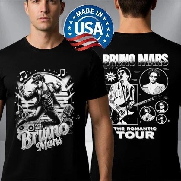 

New Bruno Mars 2026 Romantic Journey Tshirt Summer Mens Womens Luxury Fashion Pure Cotton Oversized Tshirt Street Wear Y2K M