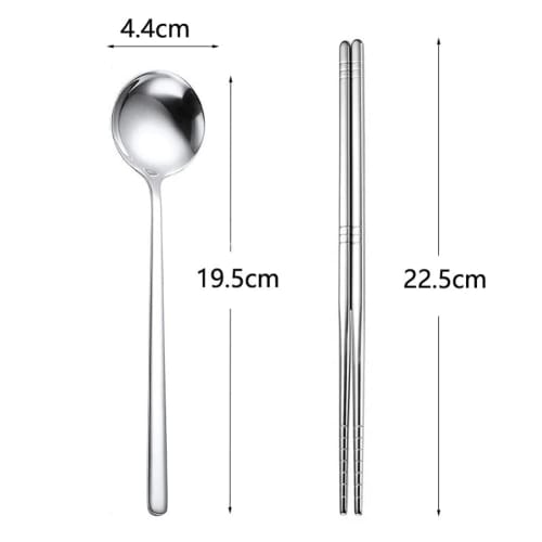 KXLCGYK Spoon and Chopsticks Set of 4, 18-8 Stainless Steel, Korean Spoons, Square Chopsticks, Lightweight Hollow Chopsticks, Korean Tableware, Curry