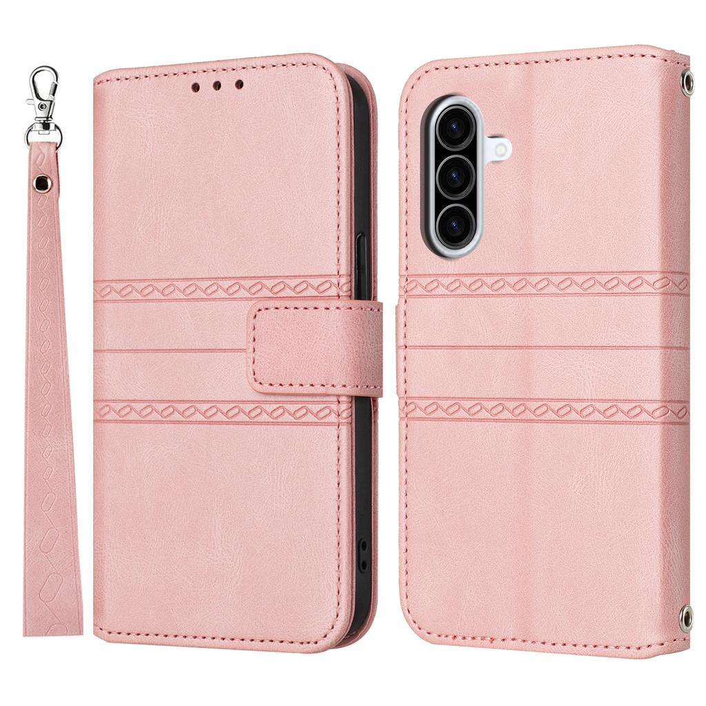 For Samsung Galaxy A17 5G/A26 5G Case Wallet Skin-Touch Leather Imprinted Phone Cover with Wrist Strap