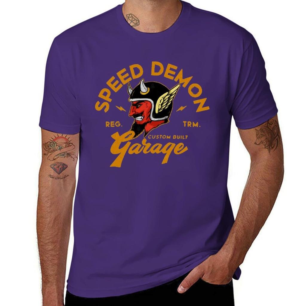 Speed Demon Garage T-Shirt Boys Whites Korean Fashion Mens T Shirts Pack