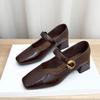 Square Head One-word Buckle Mary Jane Shoes Women's Shoes 2025 Autumn New Models with Skirts Thick High Heels and Shallow Mouth Single Shoes