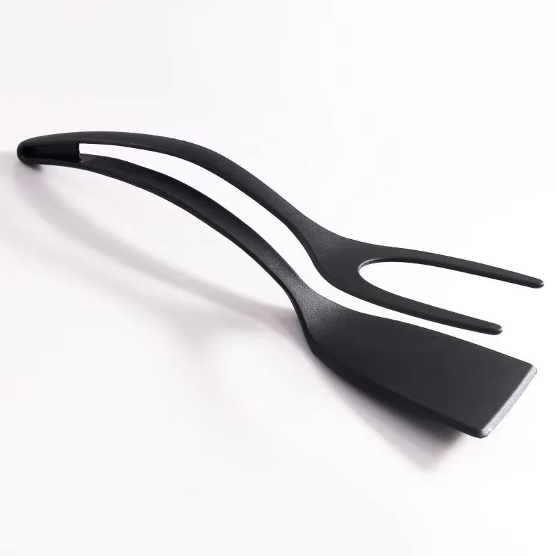 

1pc Egg Flipper Spatula 2 in 1 Grip and Flip Spatula Tongs Silicone Egg Flipper Tool Fish French Toast Tongs Non-Stick Cooking чёрный