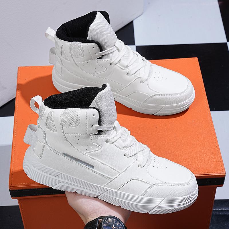 

Мужские кроссовки большого размера с высоким верхом, новинка осени и зимы, спортивные кеды в национальном стиле, корейская версия, универсальные белые трендовые кеды для пары 35 белый