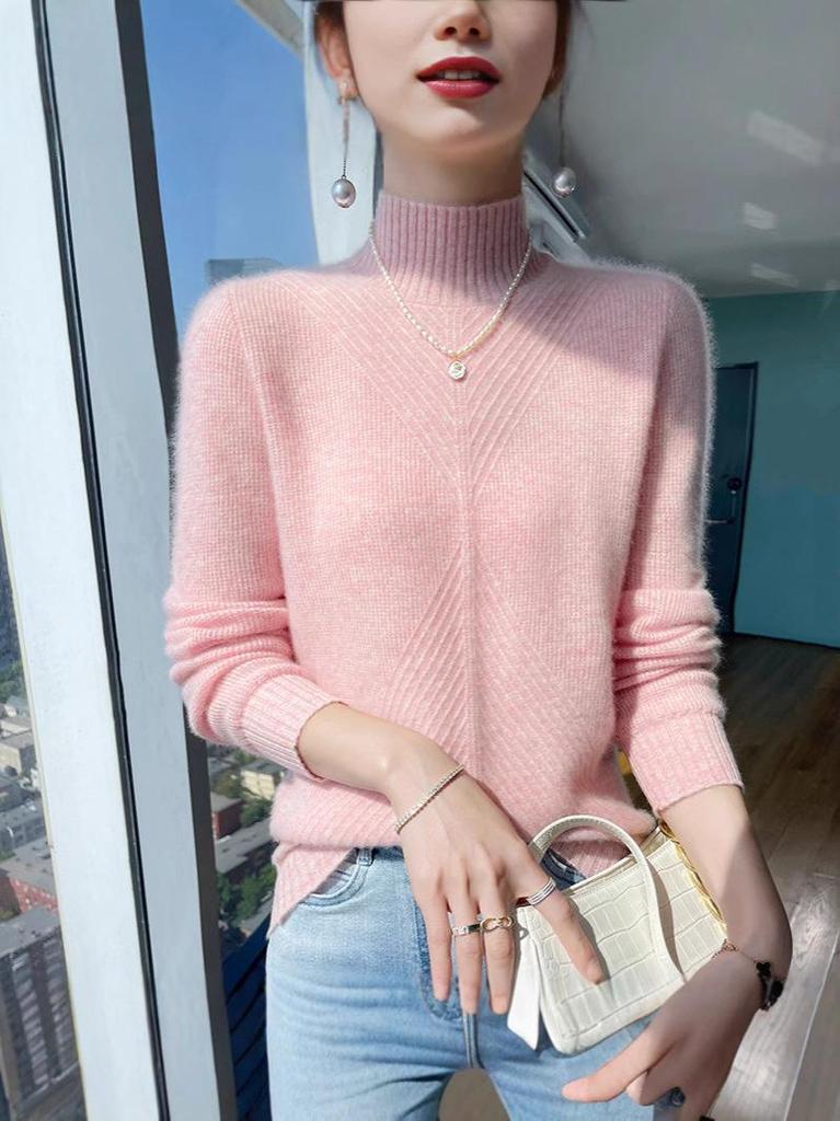 Women's Pure Wool Half-High Neck Sweater - 2023 Autumn/Winter Loose Knitwear Cashmere Base Layer