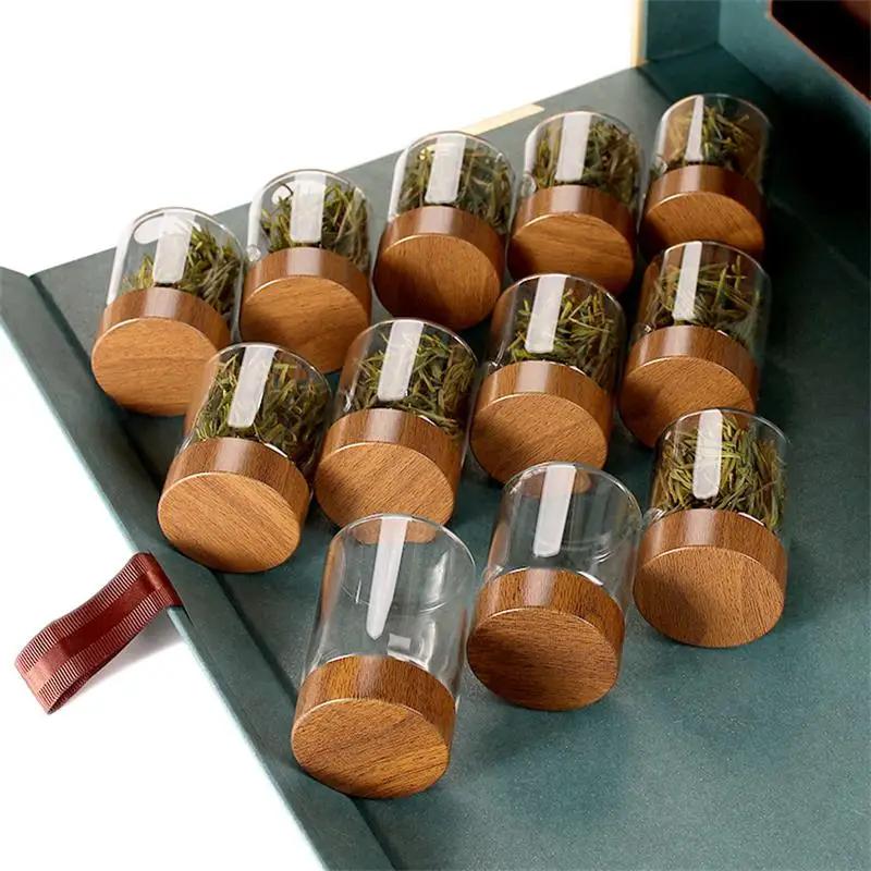 Kreativ gjennomsiktig glassoppbevaringskrukke med trelokk husholdnings kaffebønner te dispenserflaske matkrukke forseglet beholder ny