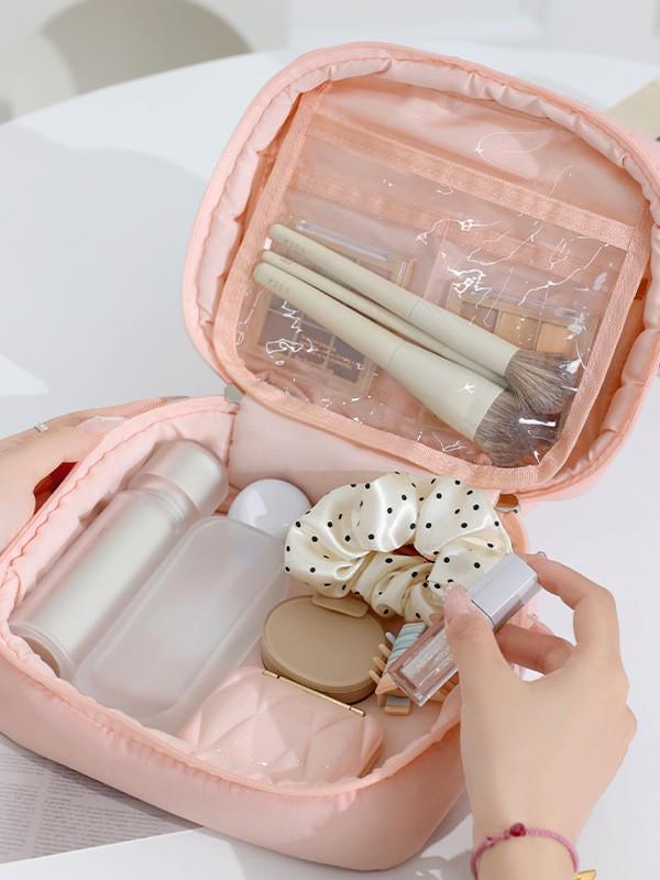 Macaron Color Foldable Puff Square Waterproof Makeup Bag - Large Capacity Handheld Travel Storage