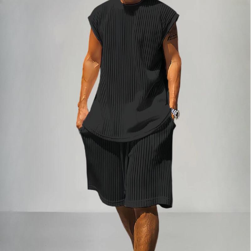 

Повседневный свитер без рукавов костюм мужской летний свободный жилет футболка шорты мужской костюм мужской S чёрный