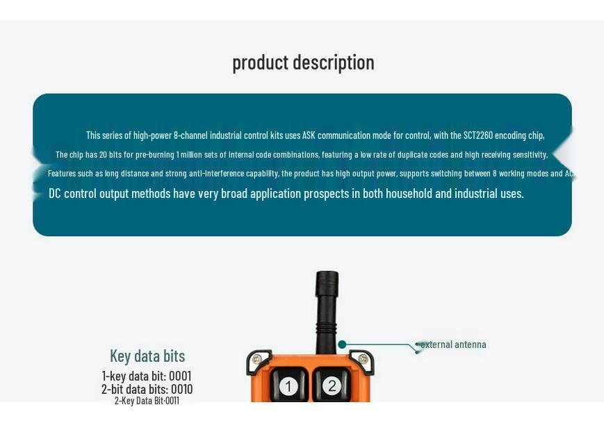 220V 8-Channel Remote Control Switch, 10A Relay, Momentary/Self-Locking/Interlocking, Adjustable for Travel Motors