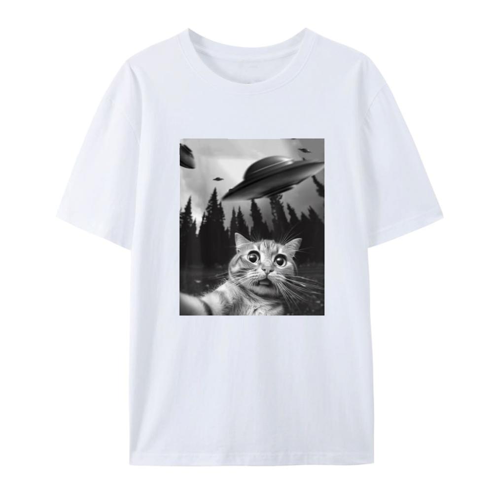 Van Gogh Starry Night Cat T-Shirt Hip Hop 100% Cotton Streetwear New Fashion Casual Tops Tees Classic Fit Cat Lover Neck 51314